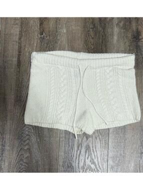 Aerie Cable Knit Cozy Lounge Shorts Cream Ivory Sweater Knit Drawstring S